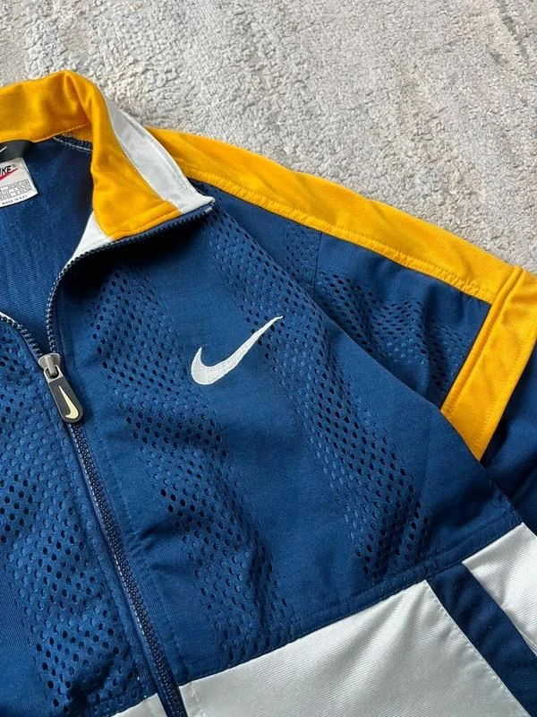 Jaqueta de trilha vintage anos 90 da Nike em azul-marinho e amarelo com zíper tamanho P – photo 3